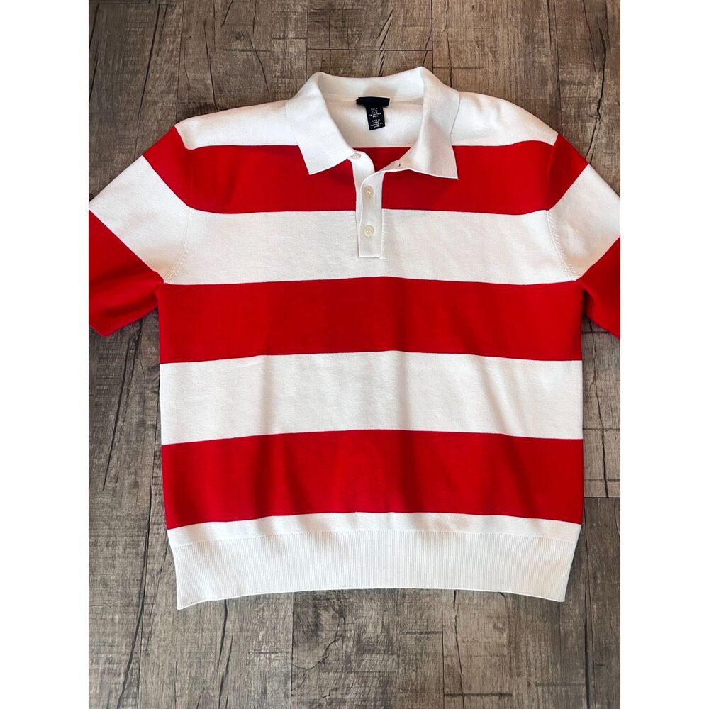 H&M Red and White Striped Polo Shirt